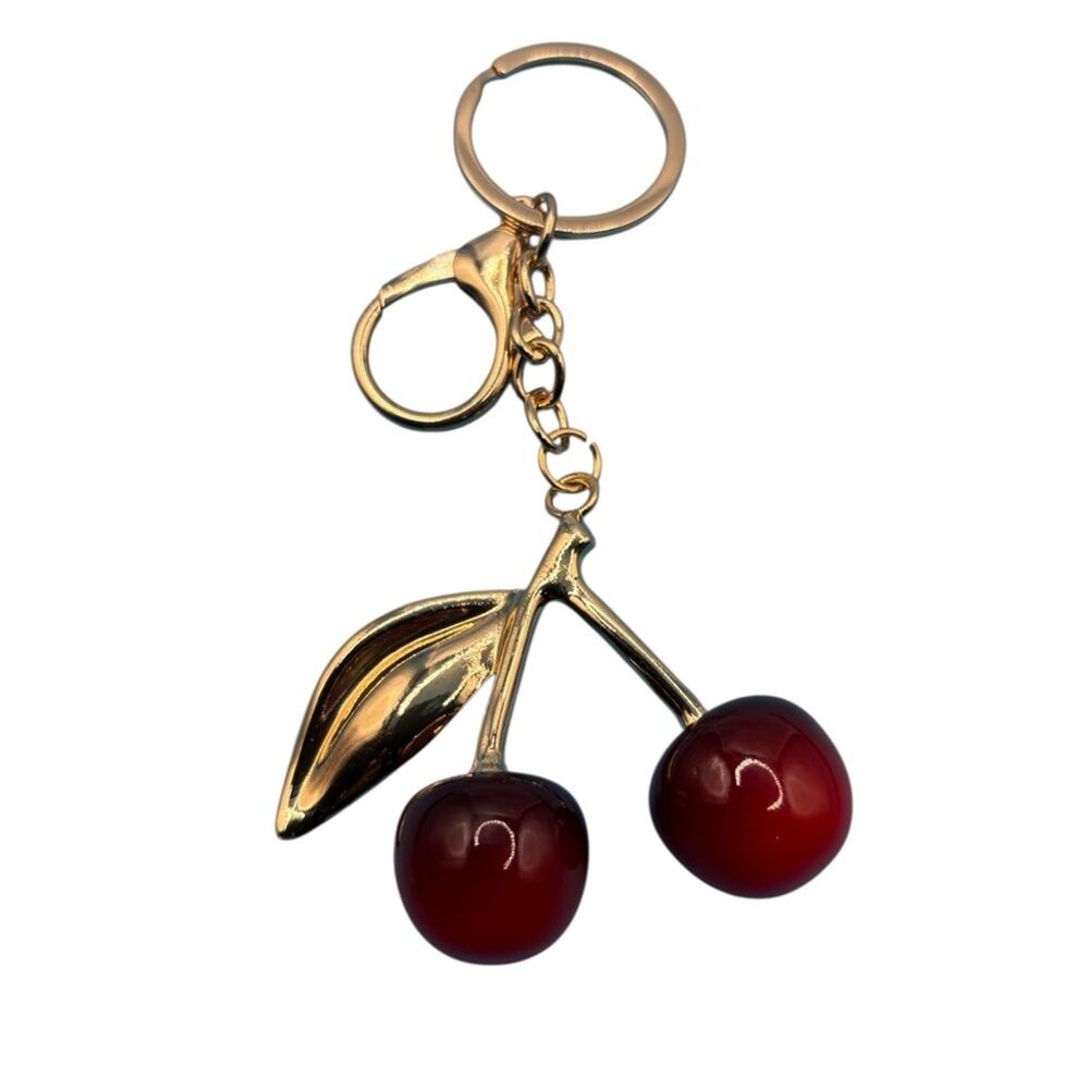 Gold and Red Cherry Bag Charm Keychain - Picture 2 of 5